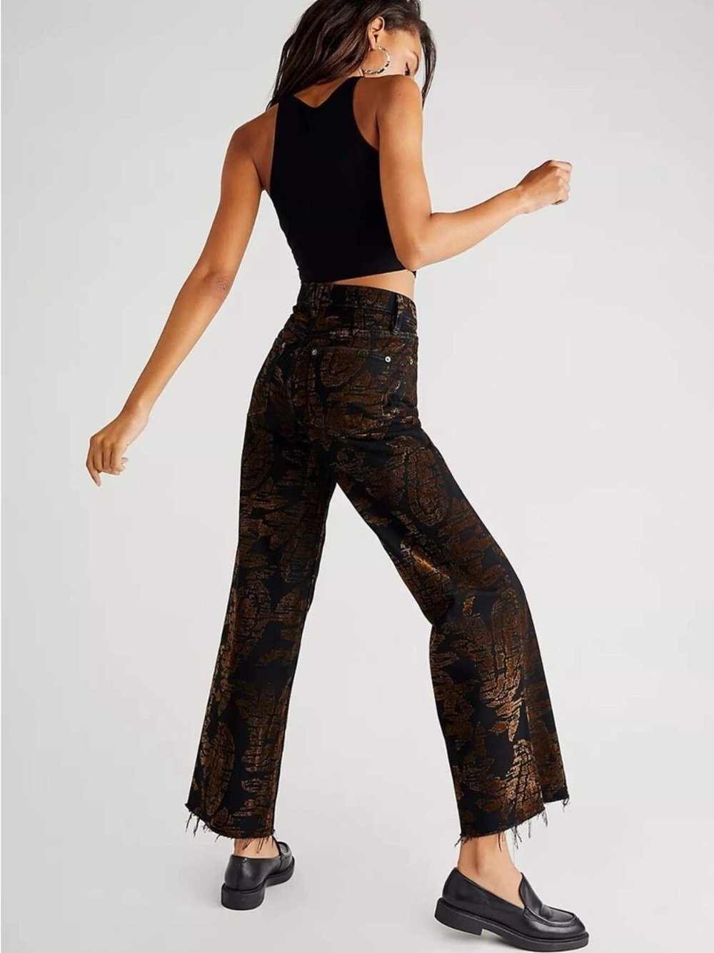 We The Free Annabelle Flocked Jeans with Metallic Bronze Paisley Print